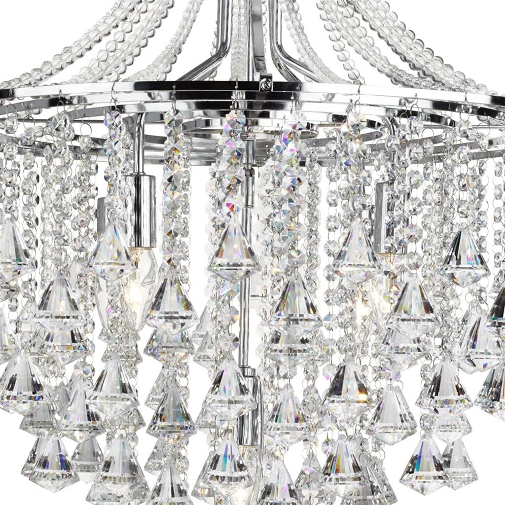 Searchlight Dorchester 5Lt Pendant - Chrome Metal & Clear Crystal 3495-5CC