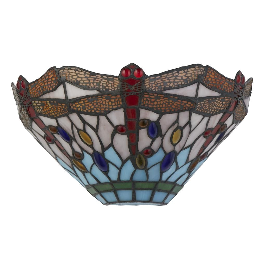 Searchlight Dragonfly Wall Light - Antique Brass Metal & Stained Glass 1283-17