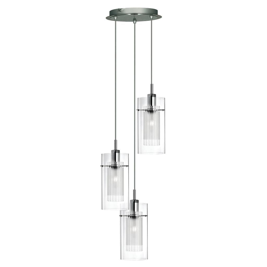 Searchlight Duo I 3Lt Multi-Drop Pendant - Chrome Metal & Double Glass 2300-3
