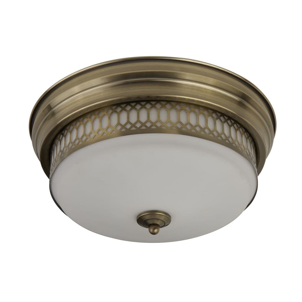 Searchlight Edinburgh 2Lt Flush - Antique Brass Metal & Glass 4132-2AB