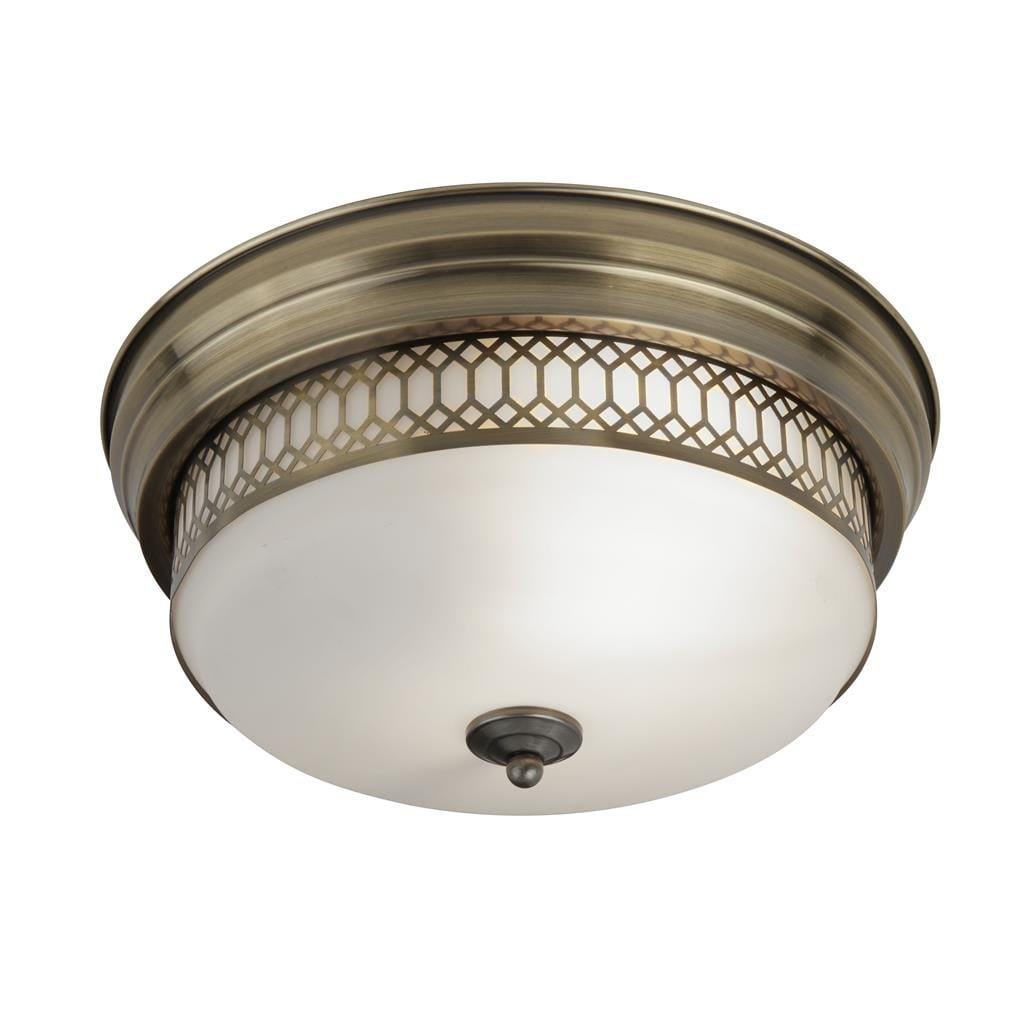 Searchlight Edinburgh 2Lt Flush - Antique Brass Metal & Glass 4132-2AB