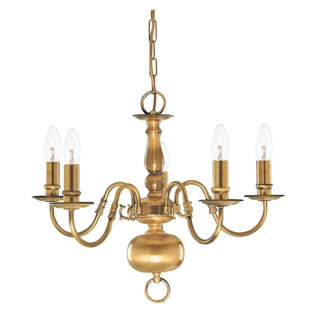 Searchlight Flemish 5Lt Pendant - Solid Brass Metal 1019-5AB