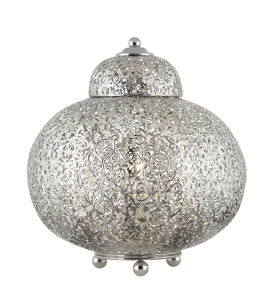 Searchlight Fretwork Table Lamp - Laser Cut Nickel Metal 8221-1SS