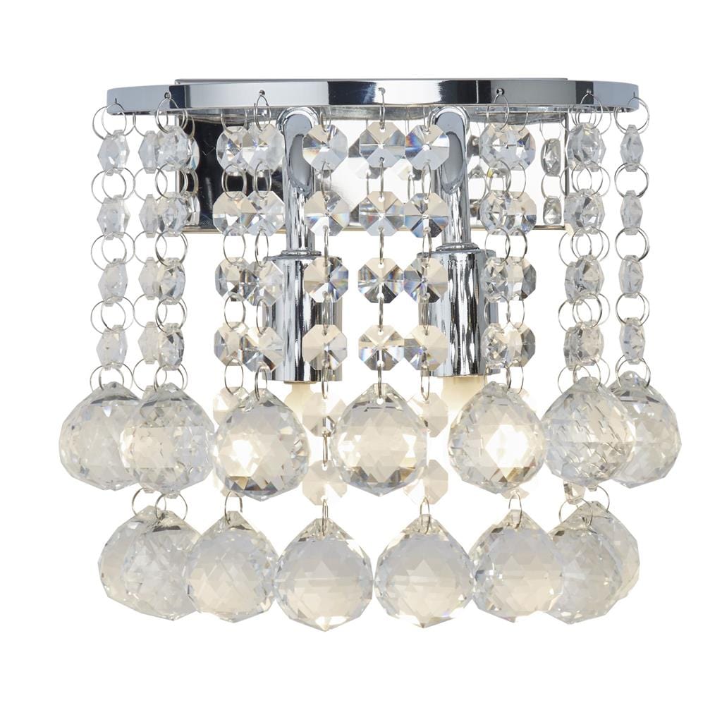 Searchlight Hanna 2Lt Wall Light - Chrome Metal & Clear Crystal 2402-2CC