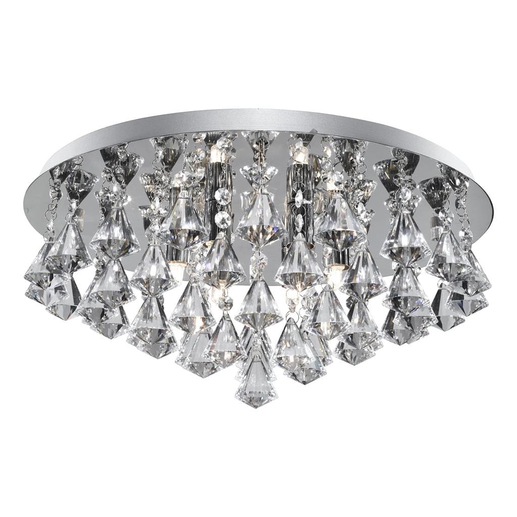 Searchlight Hanna 8Lt Flush - Chrome Metal & Clear Crystal 3308-8CC