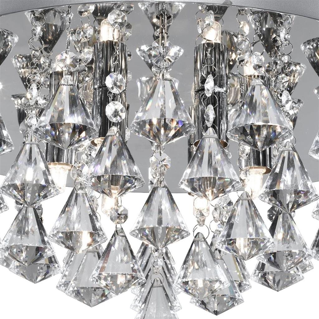 Searchlight Hanna 8Lt Flush - Chrome Metal & Clear Crystal 3308-8CC