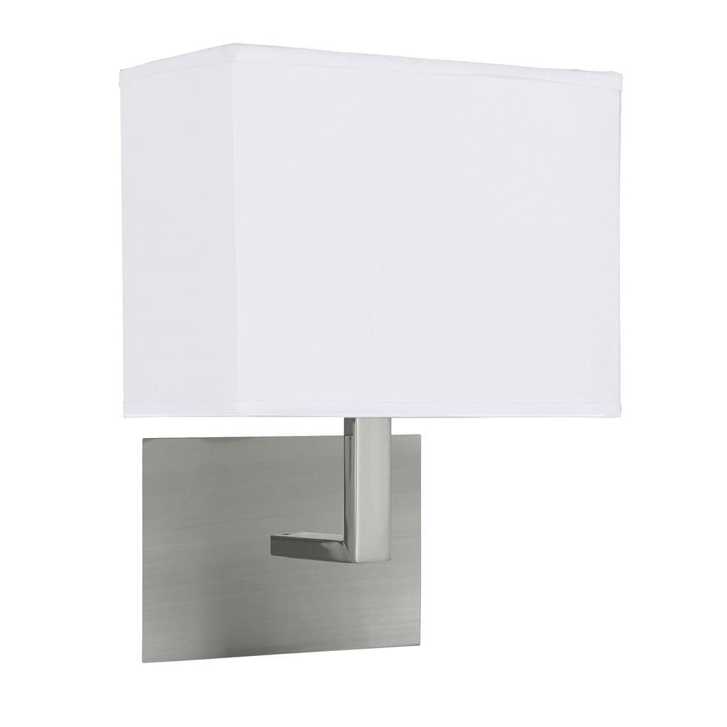 Searchlight Hotel Wall Light - Satin Silver Metal & White Fabric Shade 5519SS
