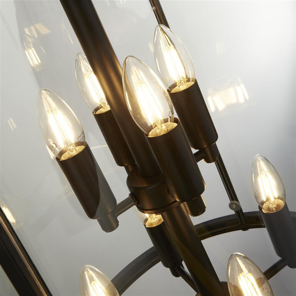 Searchlight Lantern Grande 8Lt Pendant - Black Metal & Glass 3068-8BK