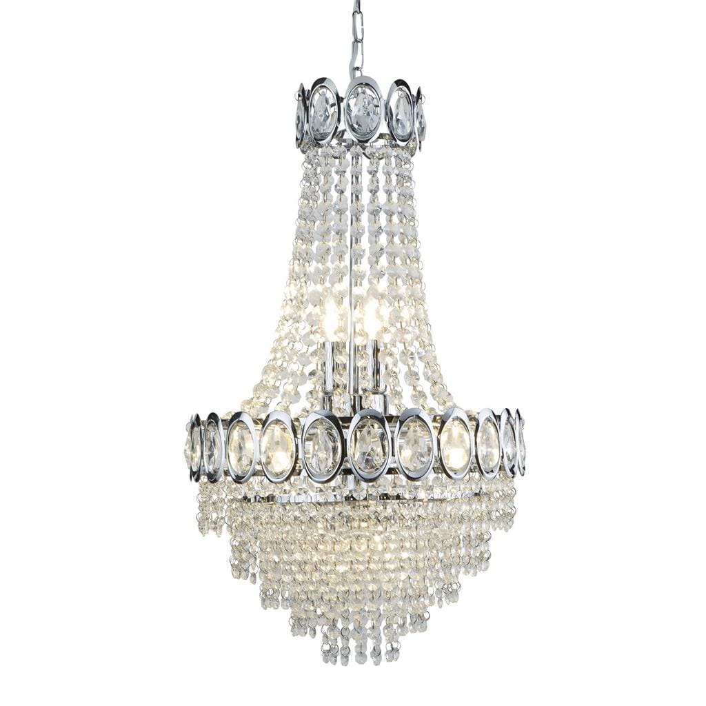 Searchlight Louis Phillipe 6Lt Chandelier - Chrome Metal & Crystal 1611-6CC