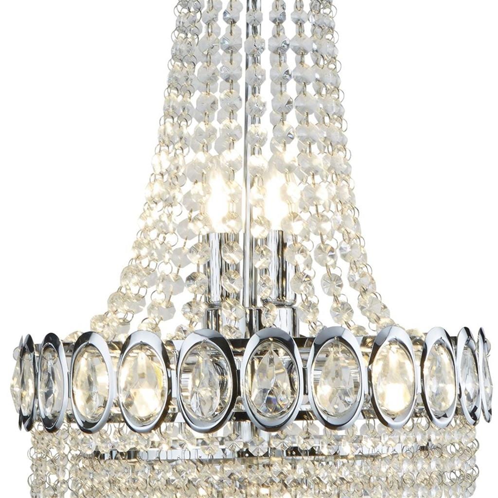 Searchlight Louis Phillipe 6Lt Chandelier - Chrome Metal & Crystal 1611-6CC
