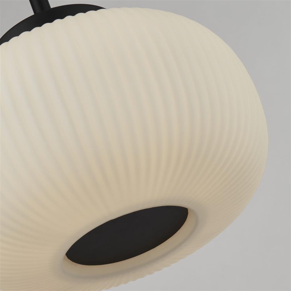 Searchlight Lumina Pendant - Black Metal & Opal Ribbed Glass 10272-1BK