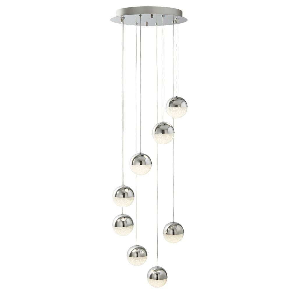 Searchlight Marbles 8Lt Multi-Drop Pendant - Chrome, Crushed Ice Shade 5848-8CC
