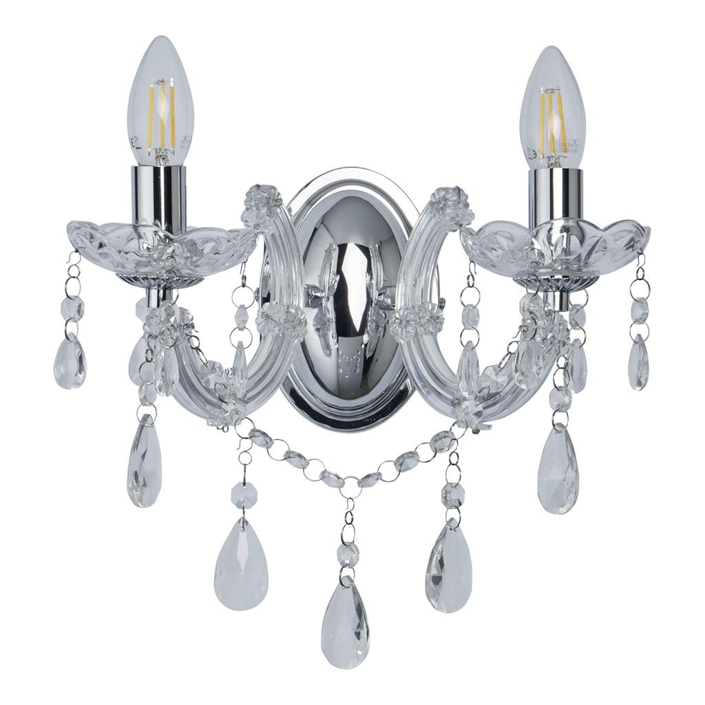 Searchlight Marie Therese 2Lt Wall Light - Chrome Metal & Clear Acrylic 399-2