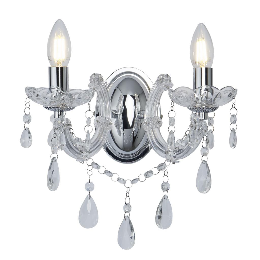 Searchlight Marie Therese 2Lt Wall Light - Chrome Metal & Clear Acrylic 399-2