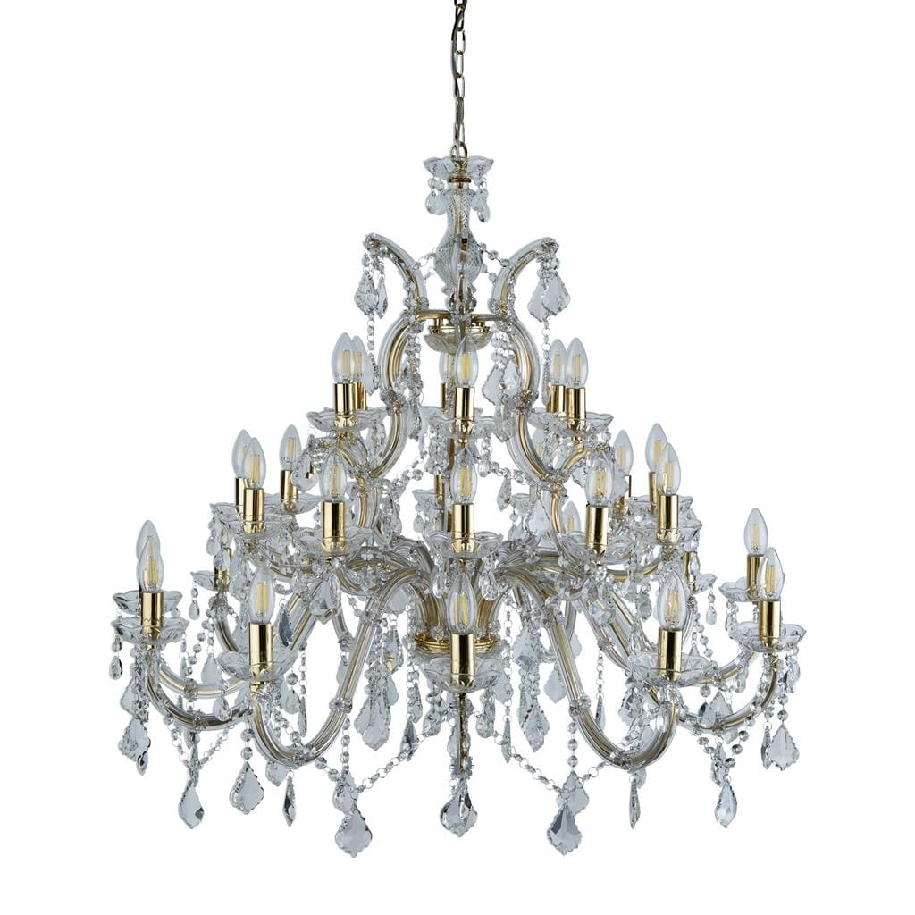 Searchlight Marie Therese 30Lt Chandelier-Polished Brass & Clear Crystal 1214-30