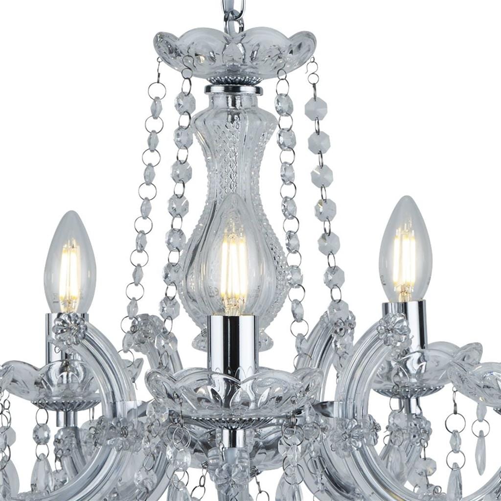 Searchlight Marie Therese 5Lt Pendant - Chrome Metal & Clear Acrylic 399-5