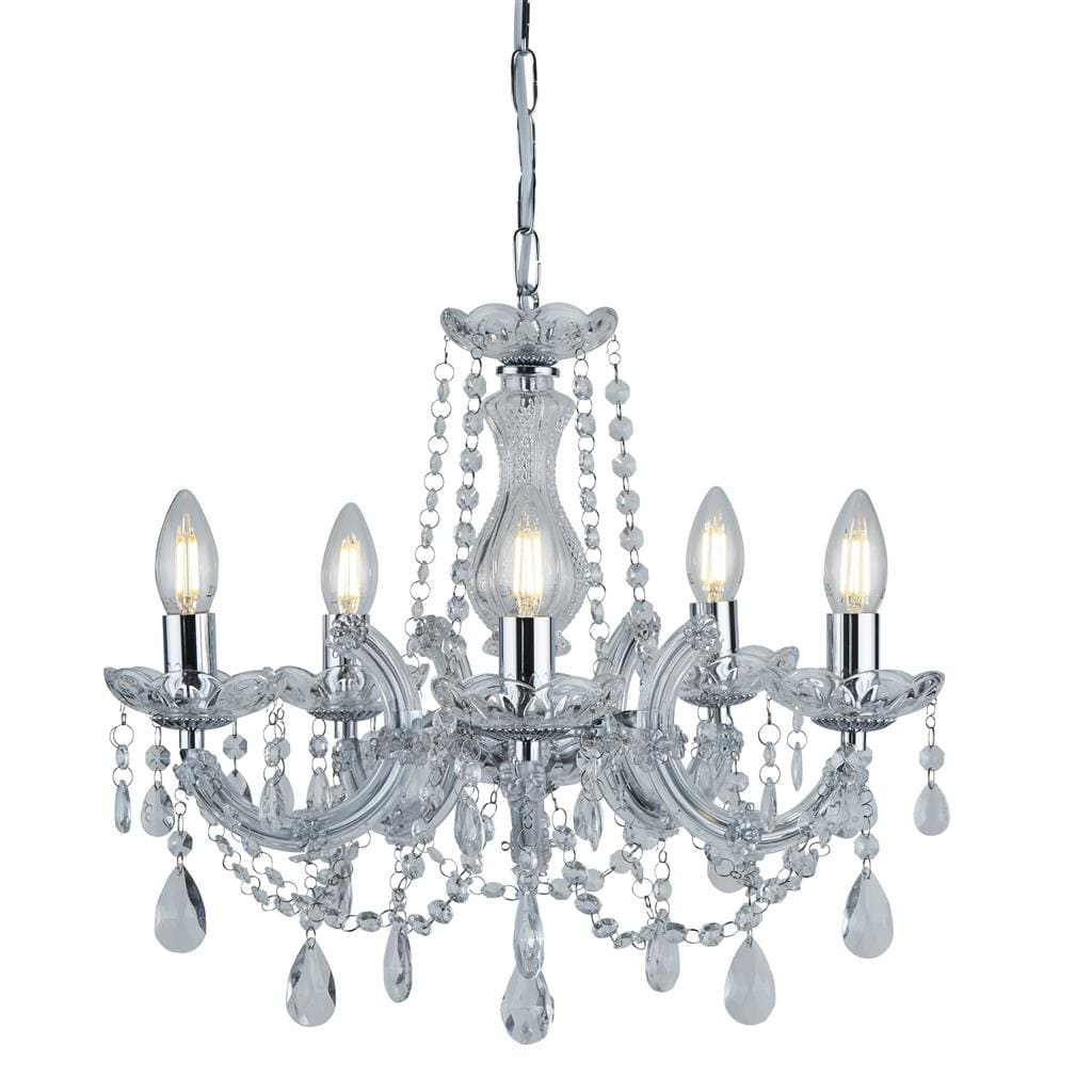 Searchlight Marie Therese 5Lt Pendant - Chrome Metal & Clear Acrylic 399-5