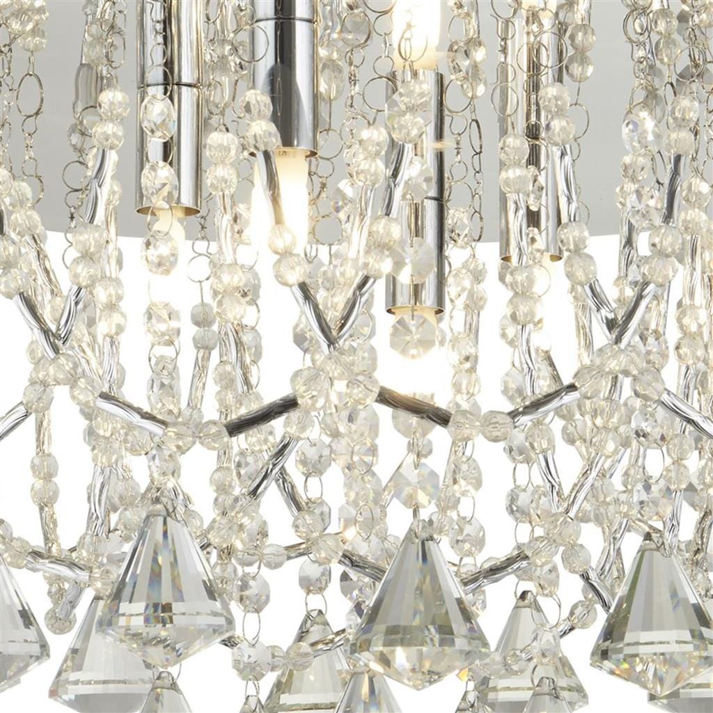 Searchlight Mela 6Lt Flush -
Chrome & Clear Crystal Pyramid Drops 9986-6CC