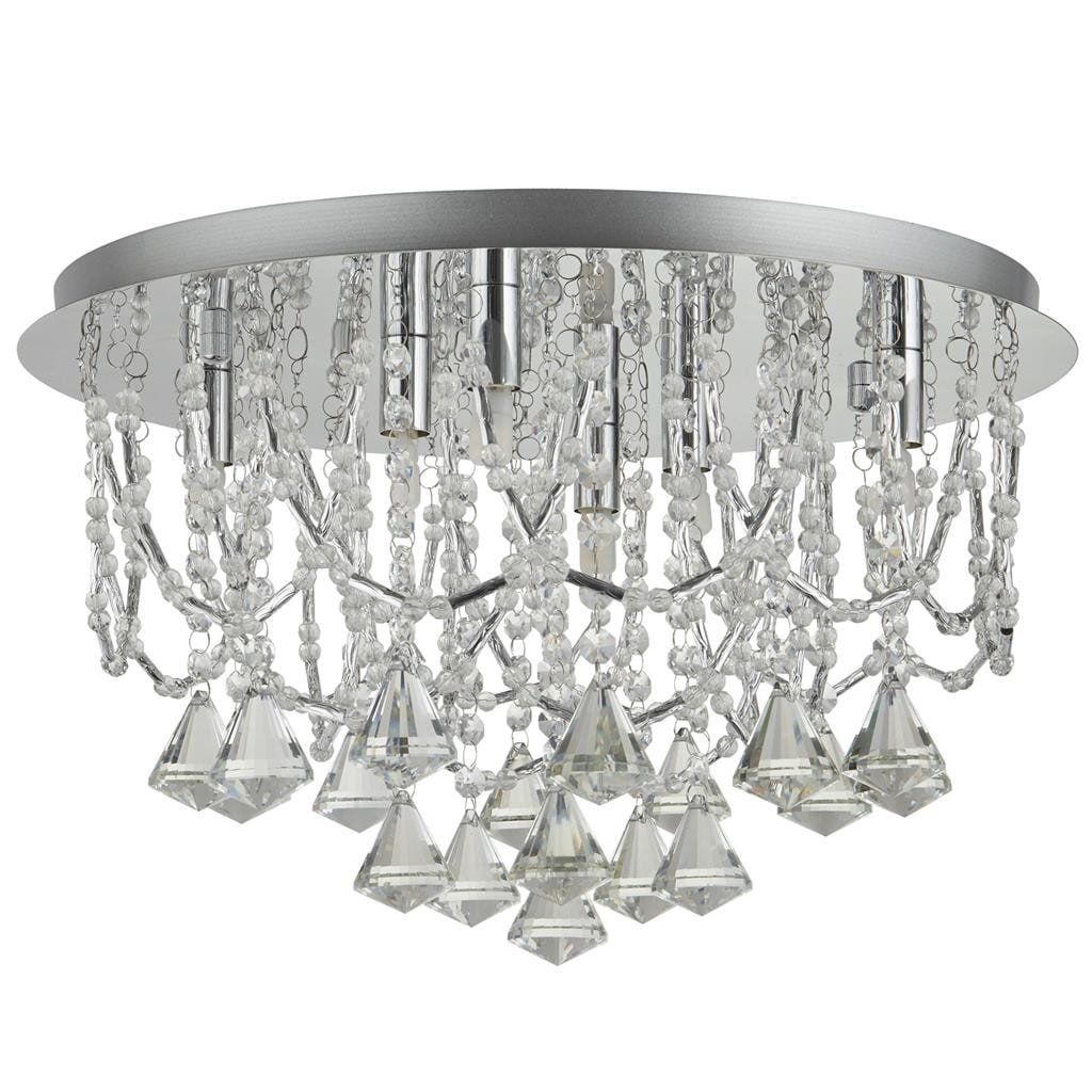 Searchlight Mela 6Lt Flush -
Chrome & Clear Crystal Pyramid Drops 9986-6CC