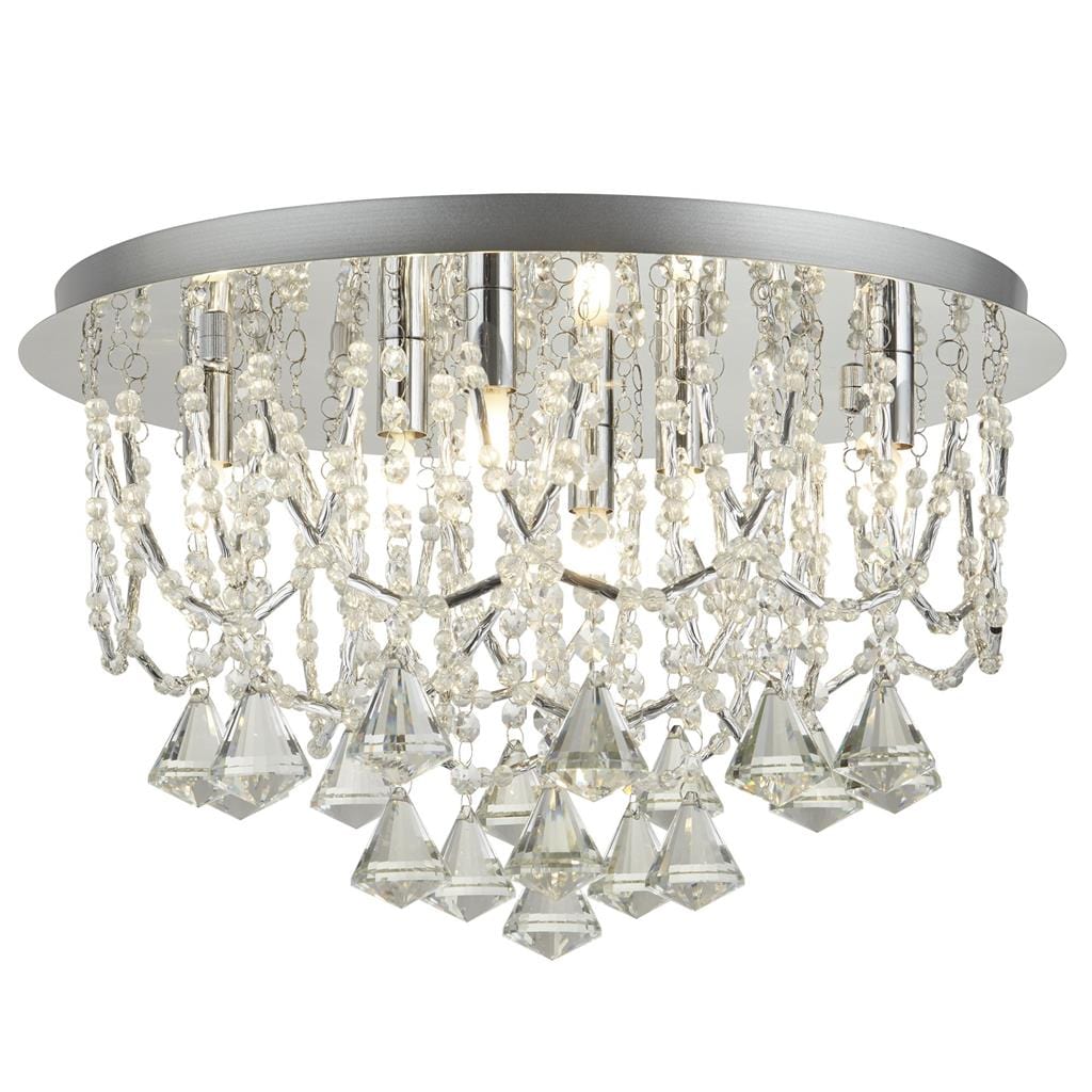 Searchlight Mela 6Lt Flush -
Chrome & Clear Crystal Pyramid Drops 9986-6CC