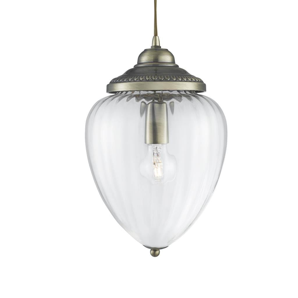 Searchlight Moscow Pendant - Antique Brass Metal & Ribbed Glass 1091AB