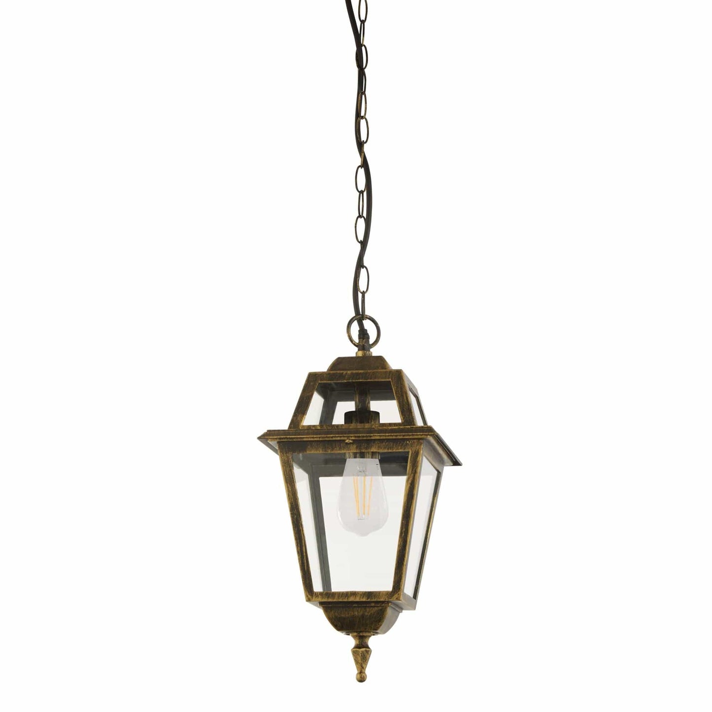 Searchlight New Orleans Pendant Lantern, Black Gold & Glass,IP44 1526