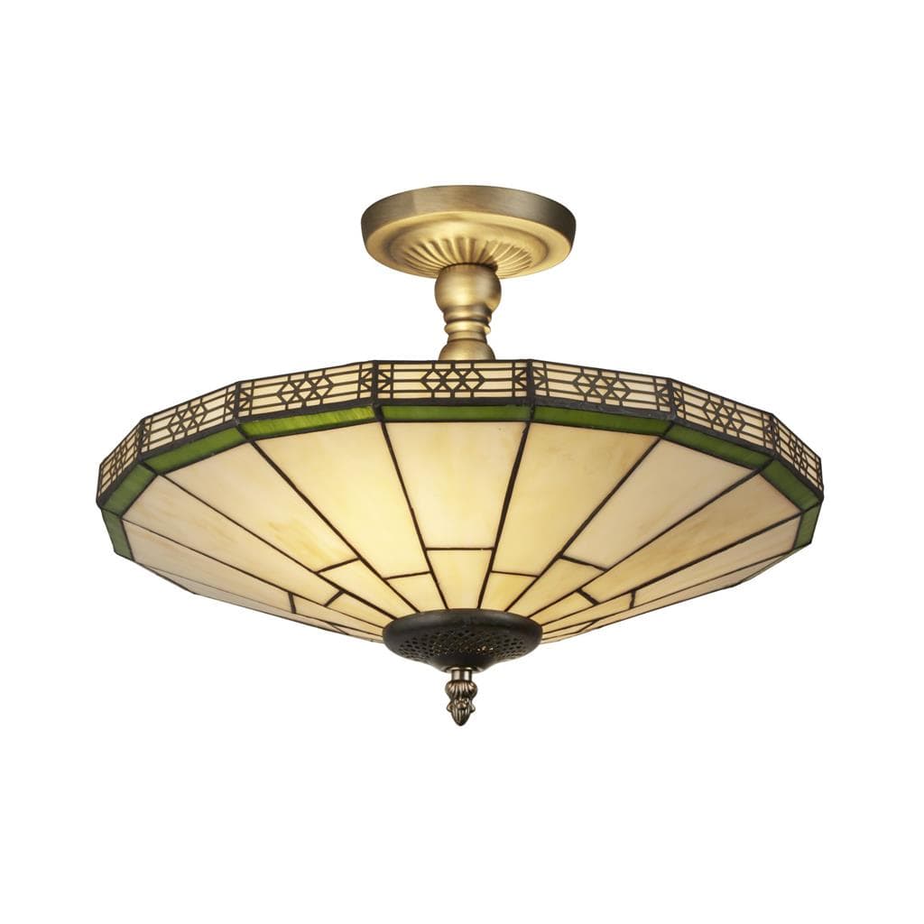 Searchlight New York 2Lt Semi-Flush - Brass Metal & Stained Glass 4417-17