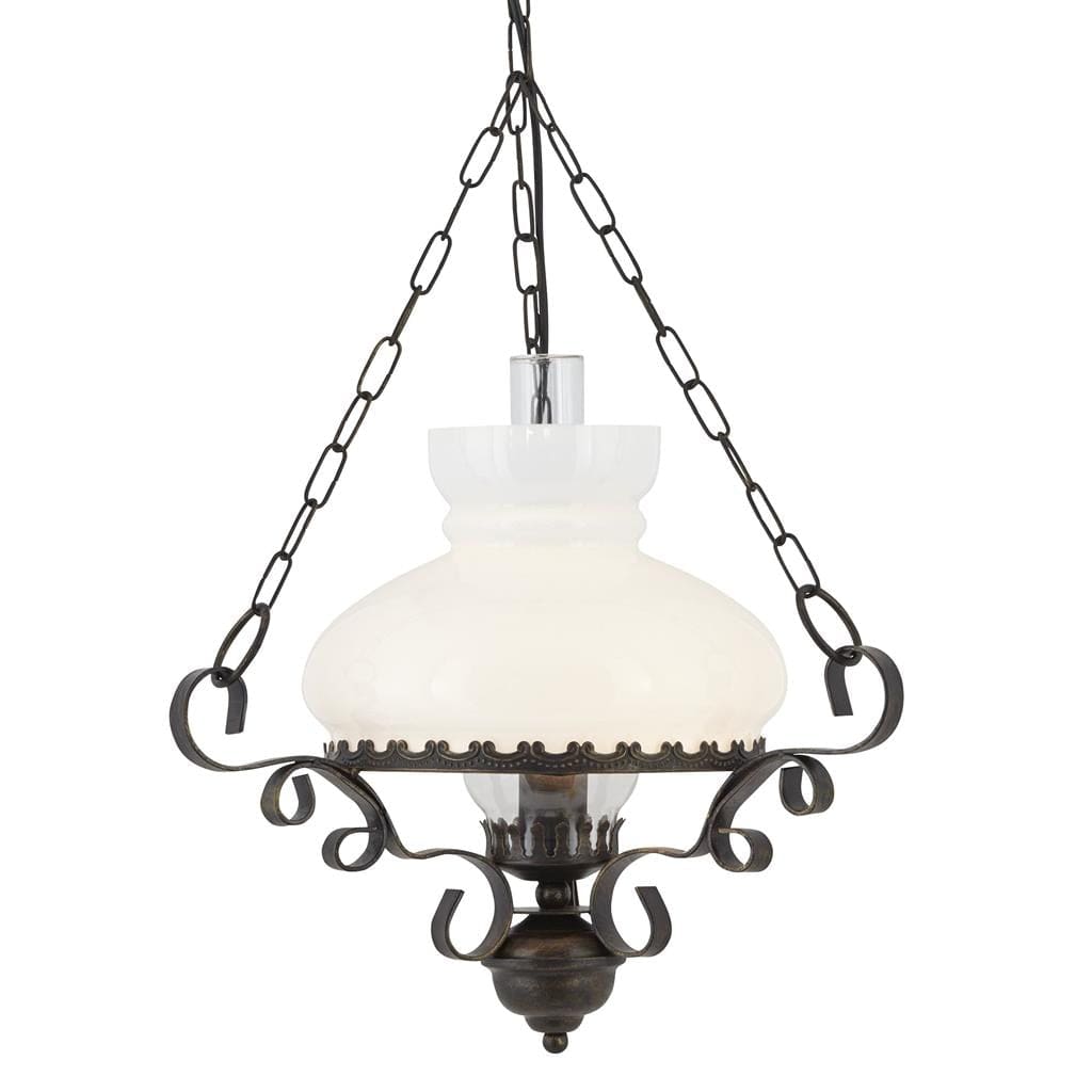Searchlight Oil Pendant - Antique Brass Metal & Clear & Opal Glass 576RU