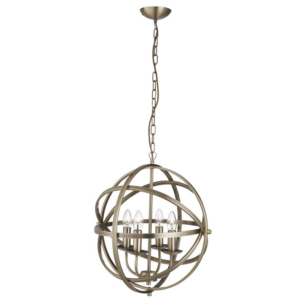 Searchlight Orbit 4Lt Pendant - Antique Brass Metal 2474-4AB