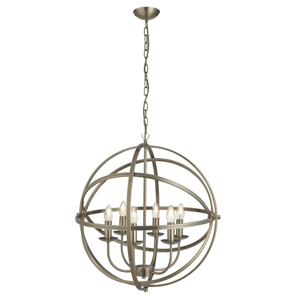 Searchlight Orbit 6Lt Pendant - Antique Brass Metal 2476-6AB