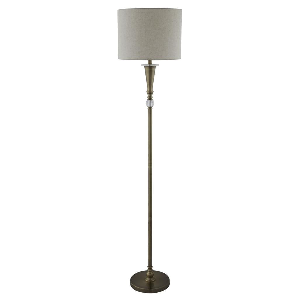 Searchlight Oscar Floor Lamp - Antique Brass Metal & Linen 1012AB