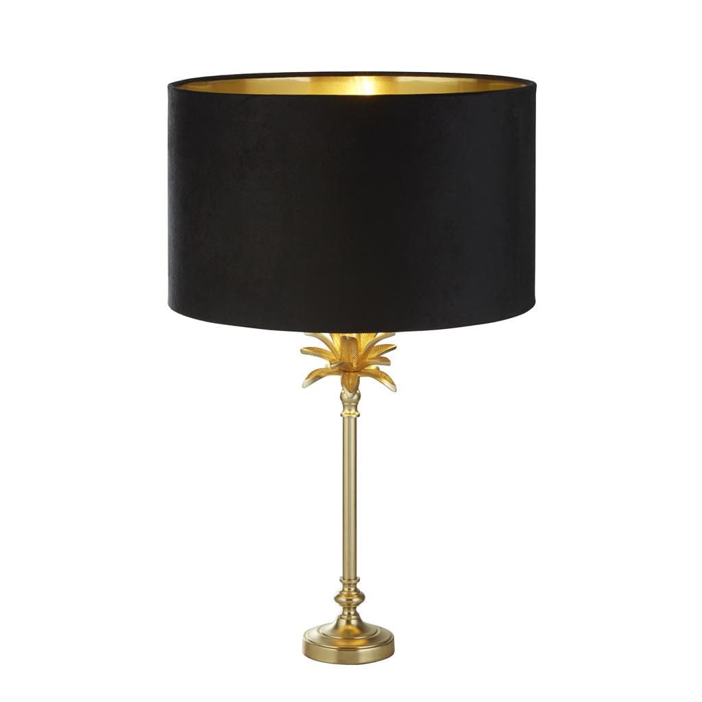 Searchlight Palm Table Lamp - Satin Brass & Black Velvet Shade 81212BK