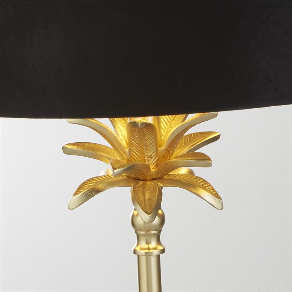 Searchlight Palm Table Lamp - Satin Brass & Black Velvet Shade 81212BK