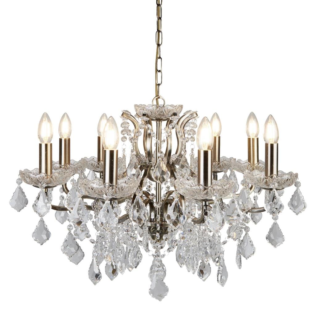 Searchlight Paris 8Lt Chandelier - Antique Brass Metal & Clear Crystal 8738-8AB