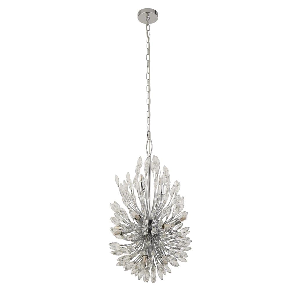 Searchlight Peacock 14Lt Pendant - Chrome Metal & Crystal 86012-14CC