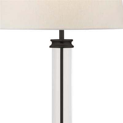 Searchlight Pedestal Floor Lamp- Black Metal, Glass & White Fabric Shade 5142BK