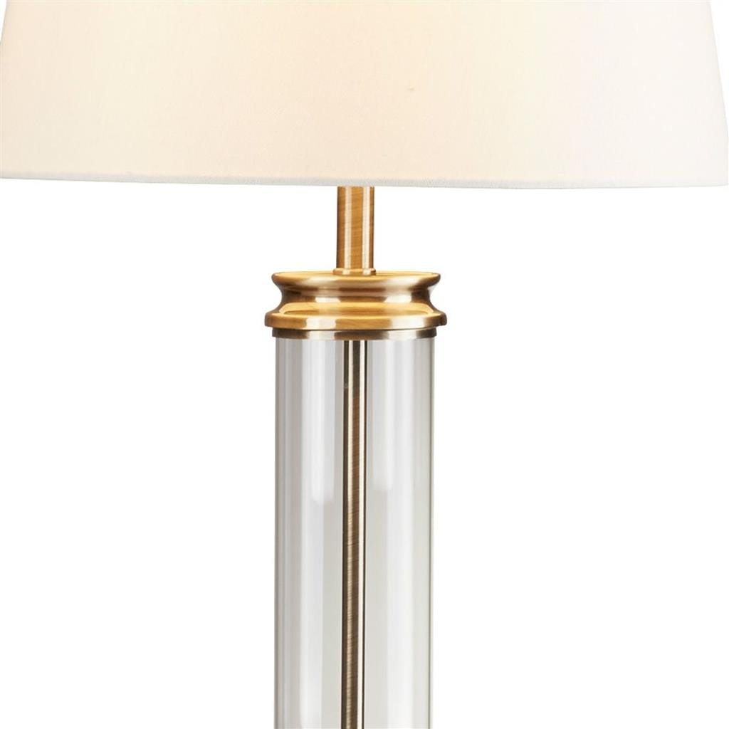 Searchlight Pedestal Table Lamp - Antique Brass, Glass & Cream Fabric 5141AB