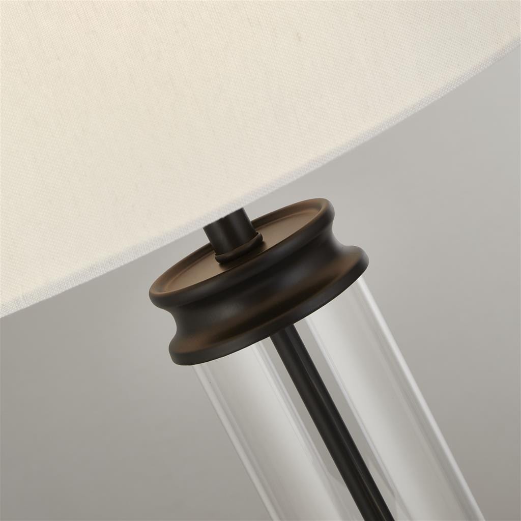 Searchlight Pedestal Table Lamp- Black Metal, Glass & White Fabric Shade 5141BK