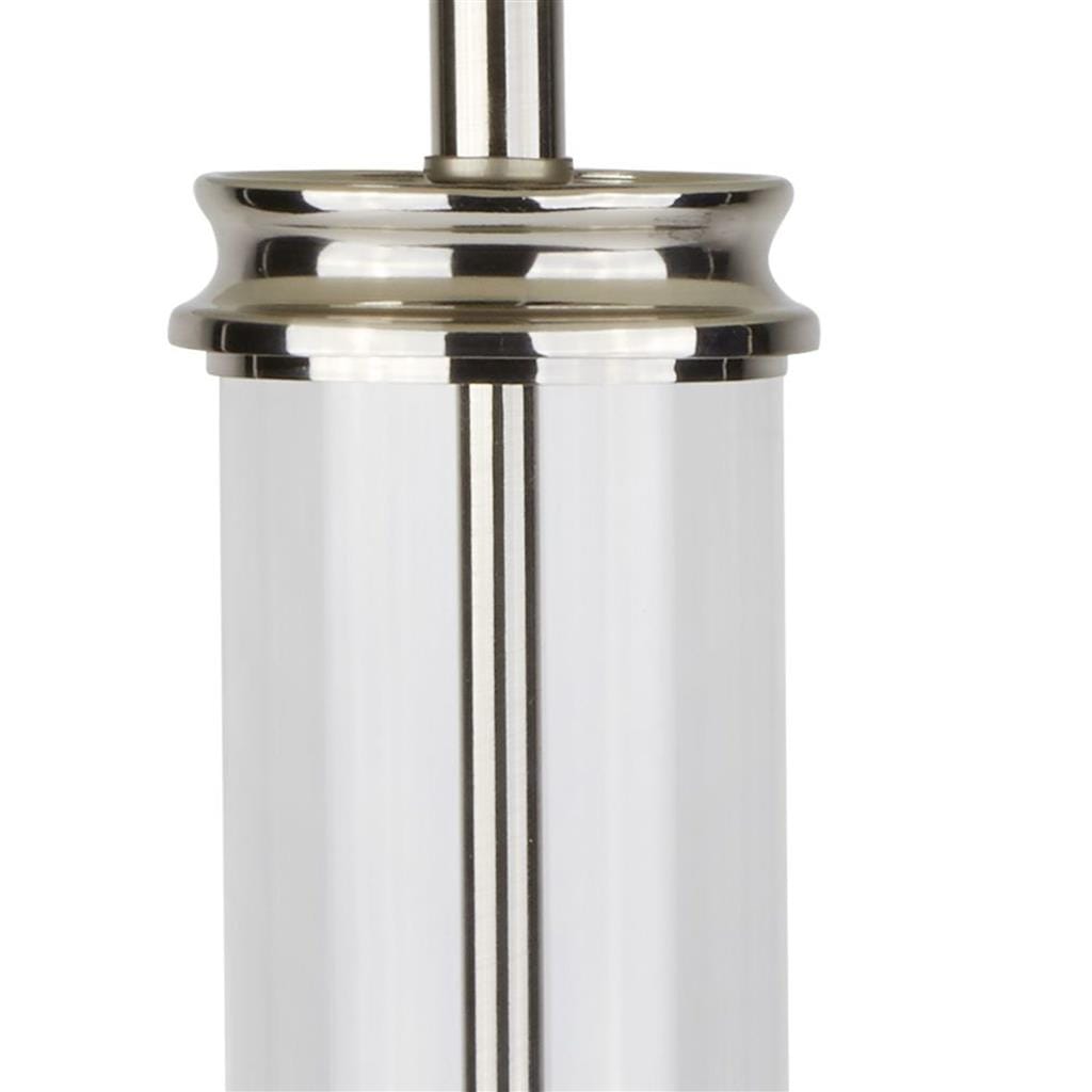 Searchlight Pedestal Table Lamp - Satin Silver, Glass & Cream Fabric 5141SS