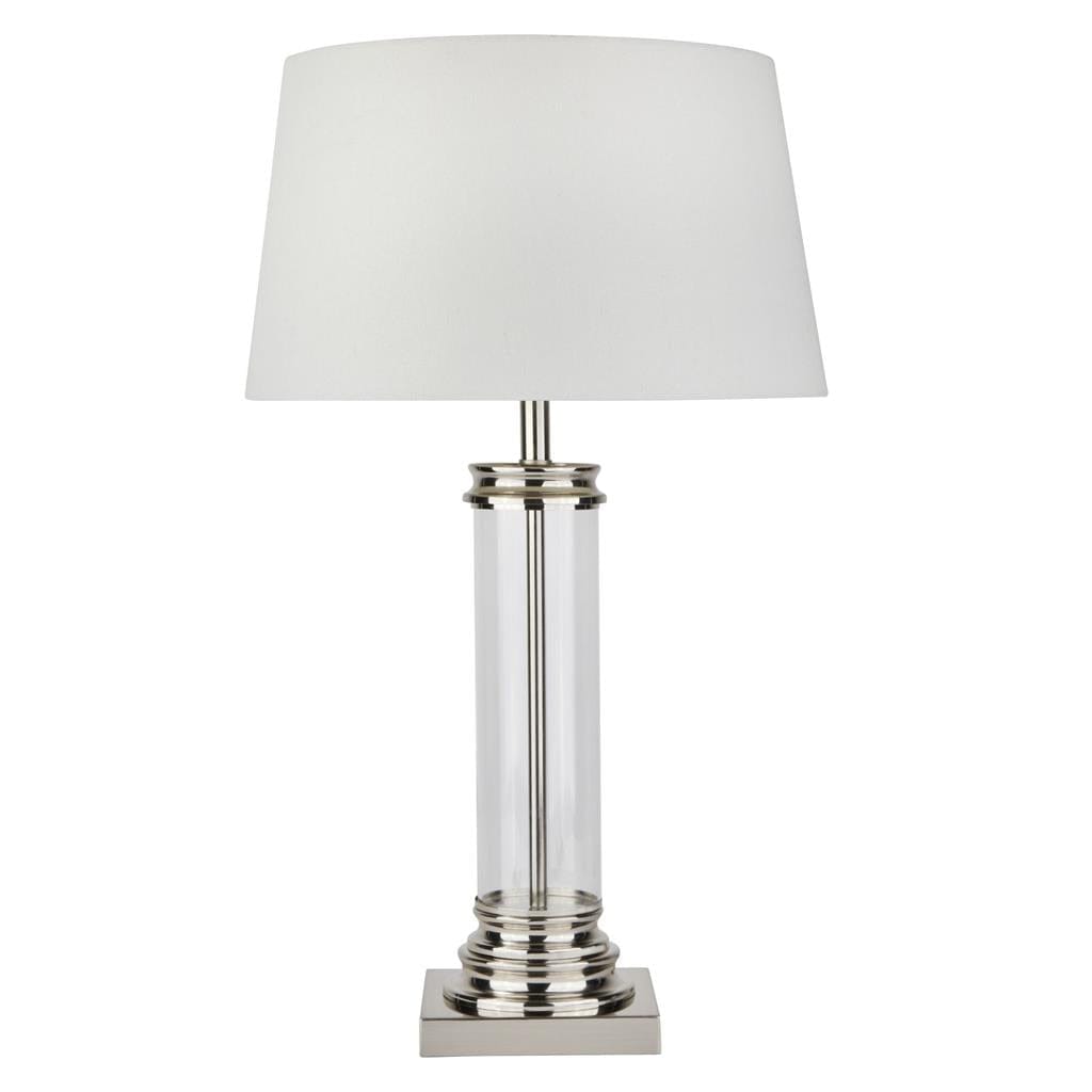 Searchlight Pedestal Table Lamp - Satin Silver, Glass & Cream Fabric 5141SS