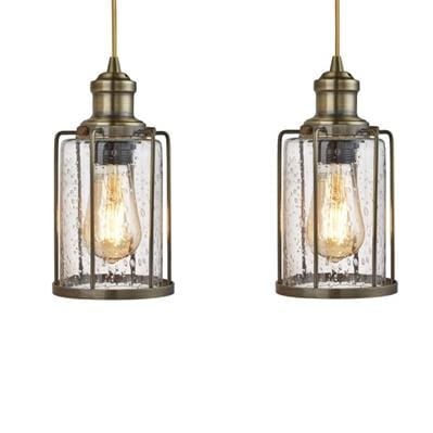 Searchlight Pipes 4Lt Bar Pendant - Antique Brass Metal & Seeded Glass 1164-4AB