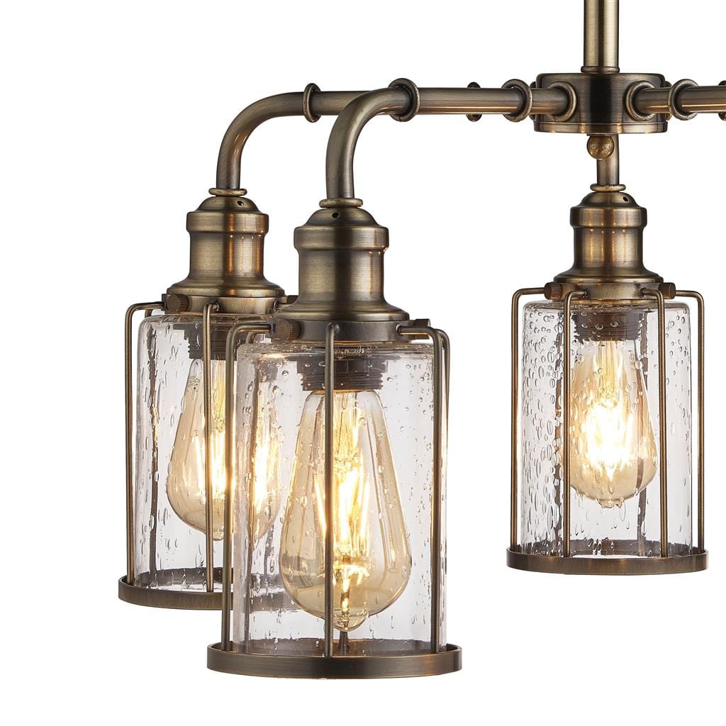 Searchlight Pipes 5Lt Pendant - Antique Brass Metal & Seeded Glass 1265-5AB