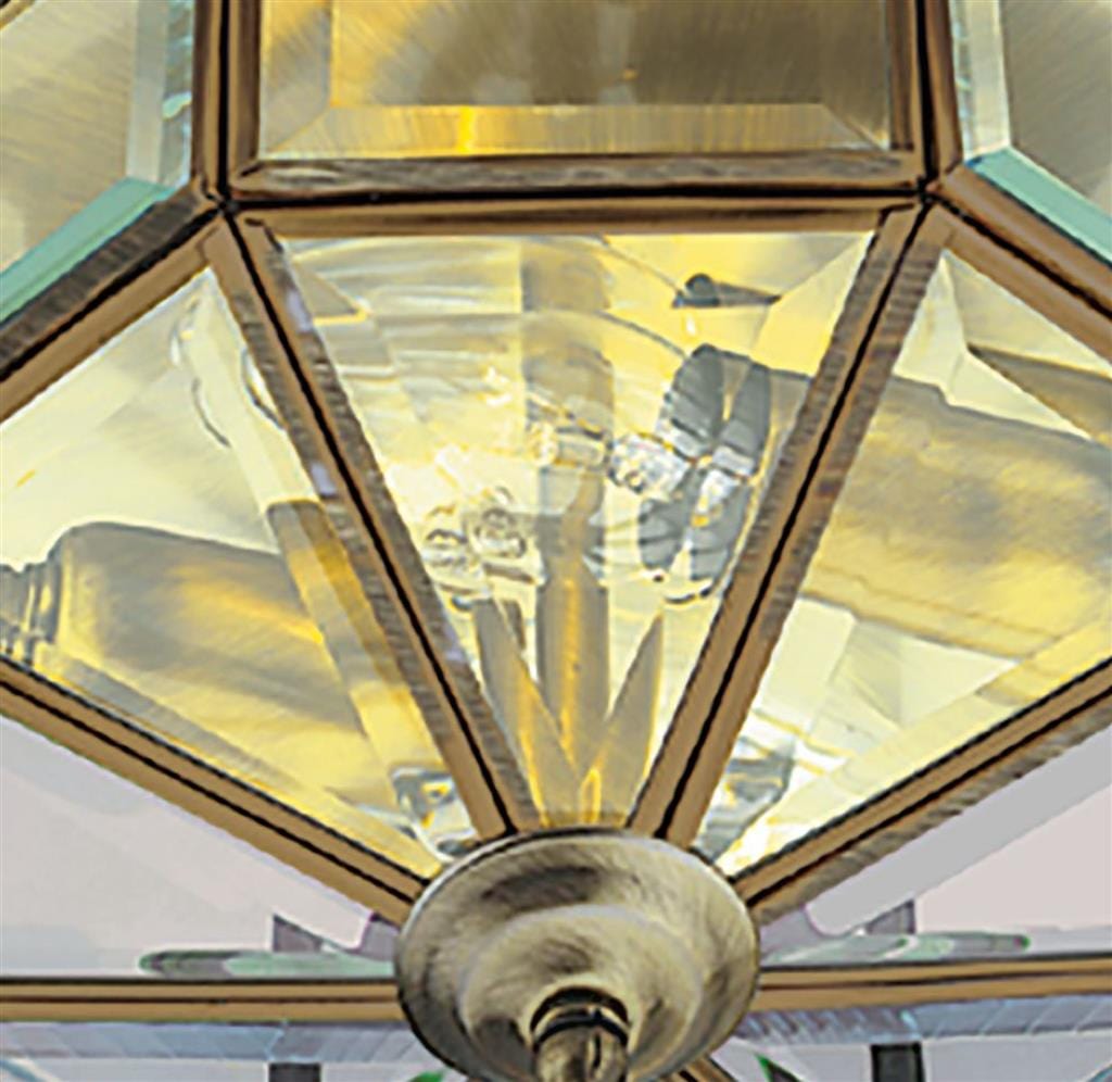 Searchlight Pisa III Flush - Antique Brass Metal & Clear Bevelled Glass 8235AB