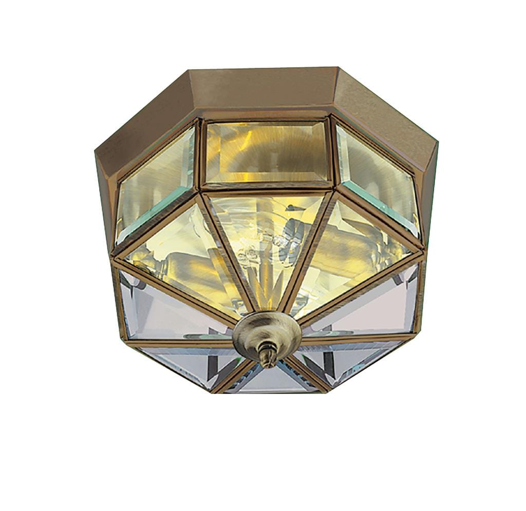 Searchlight Pisa III Flush - Antique Brass Metal & Clear Bevelled Glass 8235AB