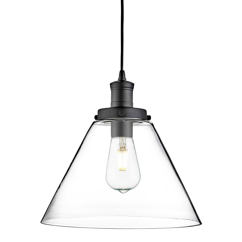 Searchlight Pyramid Pendant - Black Metal & Glass 3228BK