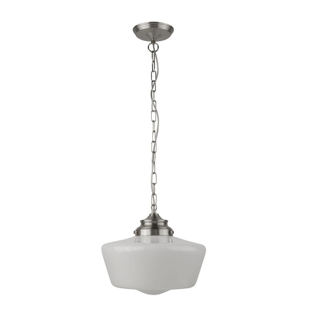Searchlight School House Pendant - Satin Silver Metal & Opal Glass 8071-1SS
