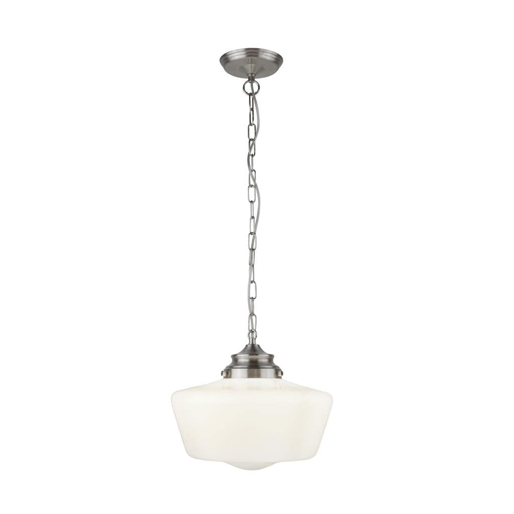 Searchlight School House Pendant - Satin Silver Metal & Opal Glass 8071-1SS