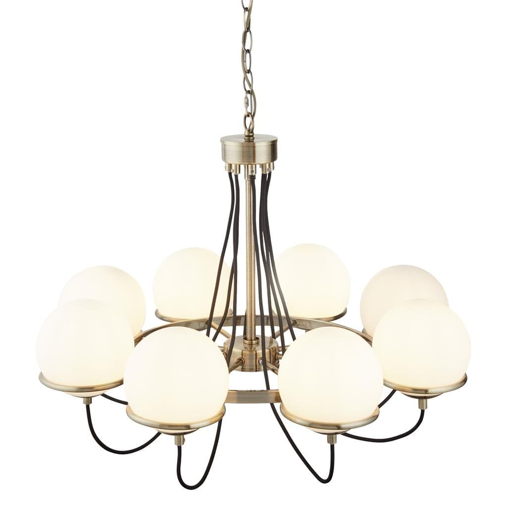 Searchlight Sphere 8Lt Pendant - Antique Brass Metal & Opal Glass 7098-8AB
