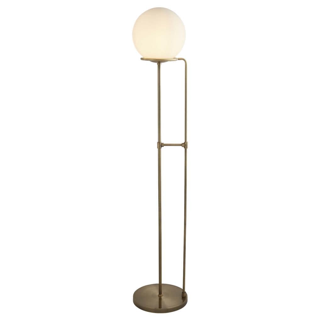 Searchlight Sphere Floor Lamp - Antique Brass Metal & Opal Glass 8093AB