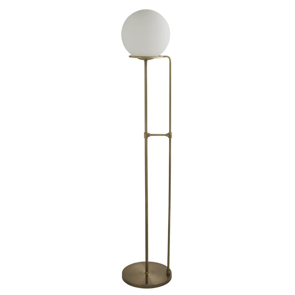 Searchlight Sphere Floor Lamp - Antique Brass Metal & Opal Glass 8093AB